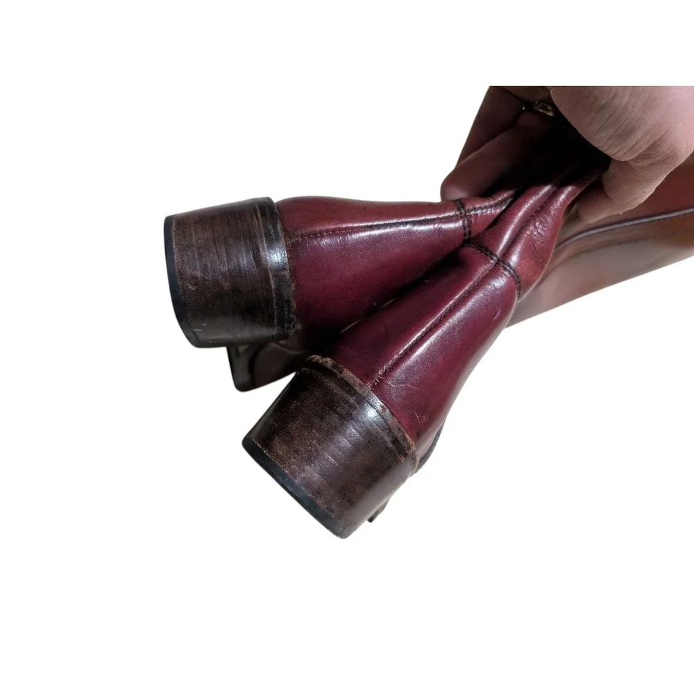 Vintage Leather Boots Womens‎ 6 M Red Brown Made in Uruguay Mid Calf Riding Zip